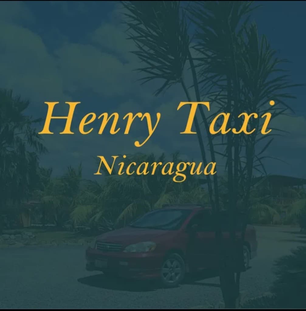 Henry Taxi — red taxi with palm trees in Nicaragua